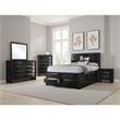 Pemberly Row 5 Pc Queen Bedroom Set with Bookcase Headboard and Storage in Black