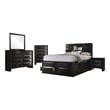 Pemberly Row 5 Pc Queen Bedroom Set with Bookcase Headboard and Storage in Black
