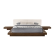 Pemberly Row Queen Platform Bed w/ Faux Leather Headboard & Side Shelves - White