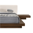 Pemberly Row Queen Platform Bed w/ Faux Leather Headboard & Side Shelves - White