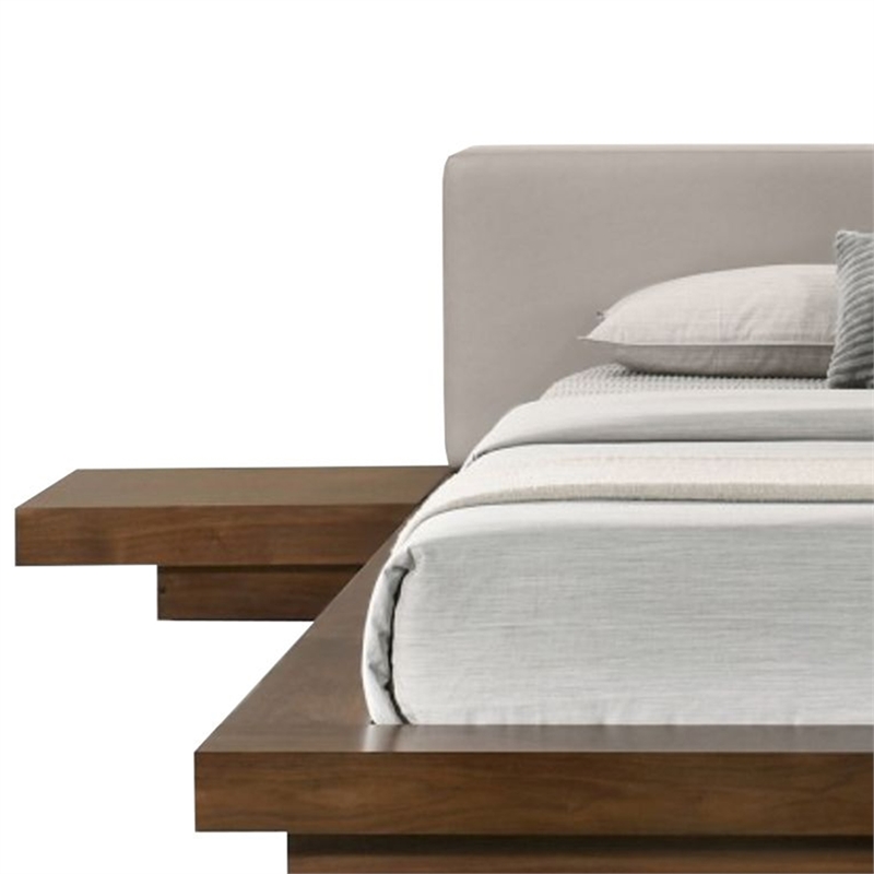 Pemberly Row Queen Platform Bed w/ Faux Leather Headboard & Side Shelves in Gray