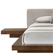 Pemberly Row Queen Platform Bed w/ Faux Leather Headboard & Side Shelves in Gray