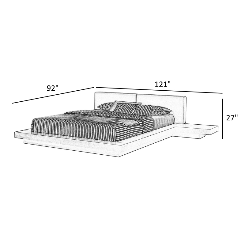 Pemberly Row Queen Platform Bed w/ Faux Leather Headboard & Side Shelves in Gray