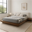 Pemberly Row Queen Platform Bed w/ Faux Leather Headboard & Side Shelves in Gray