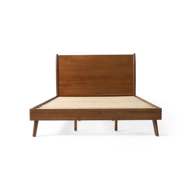 Pemberly Row King Bed w/ Slat Panel Headboard & Splayed Legs - Rich Brown Acacia