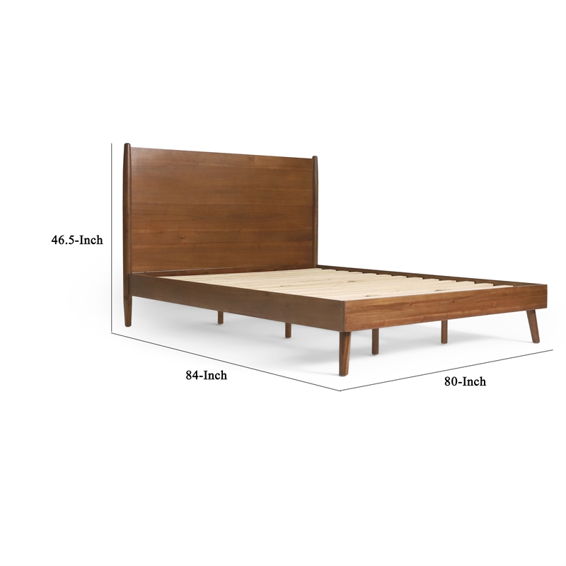 Pemberly Row King Bed w/ Slat Panel Headboard & Splayed Legs - Rich Brown Acacia