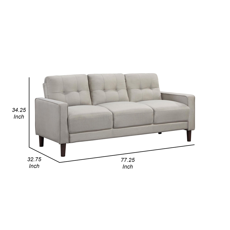 Pemberly Row 77 Inch Sofa with Grid Tufted Back and Track Arms in Beige