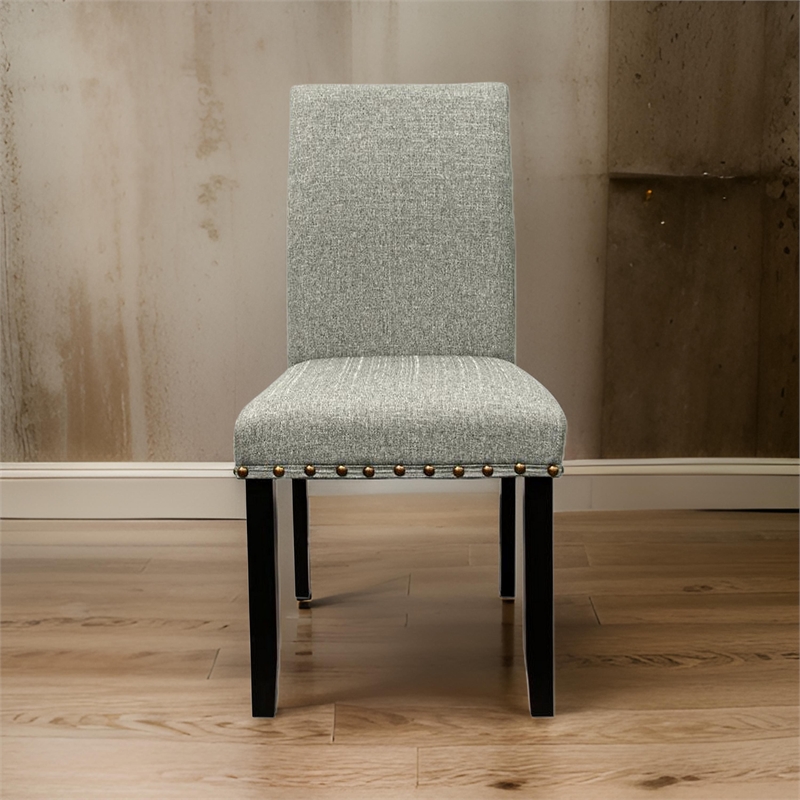Pemberly Row 25 Inch Dining Chair Set of 2 with Nailhead Trim in Gray and Black