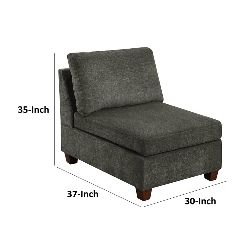 Pemberly Row 37 Inch Modular Armless Chair in Soft Gray Chenille and Pine Wood