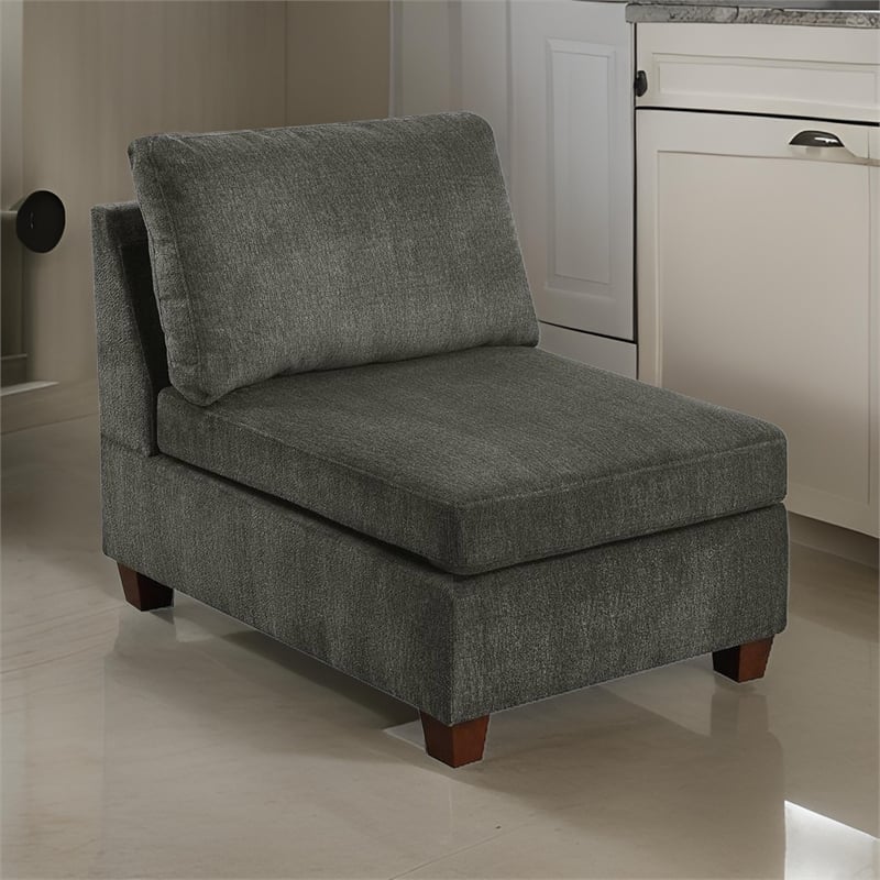 Pemberly Row 37 Inch Modular Armless Chair in Soft Gray Chenille and Pine Wood