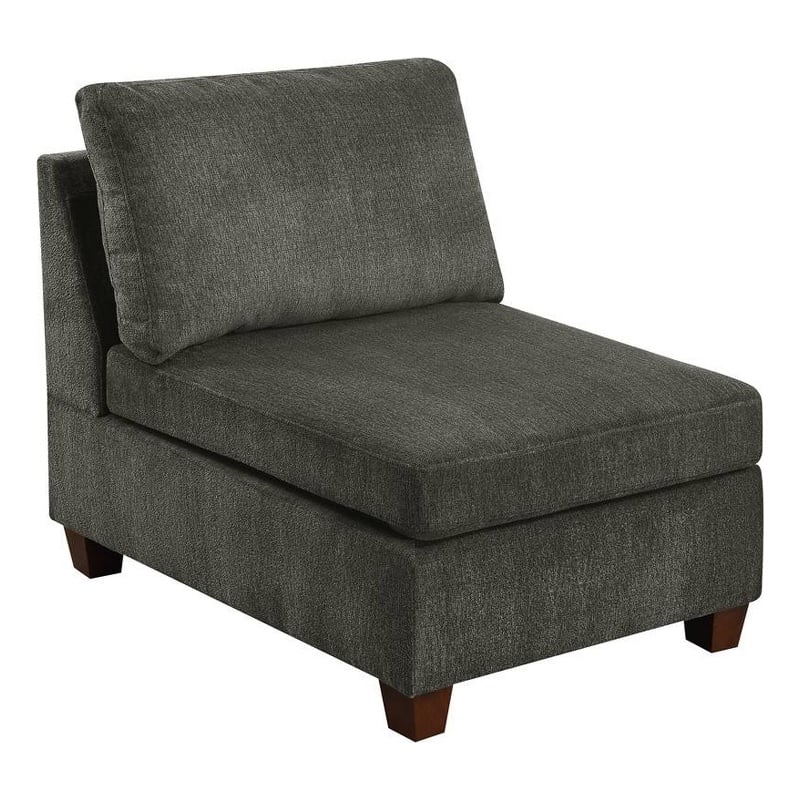 Pemberly Row 37 Inch Modular Armless Chair in Soft Gray Chenille and Pine Wood