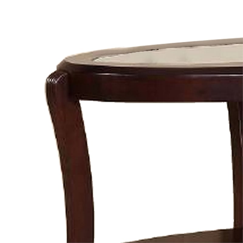Pemberly Row 51 Inch Console Table with Oval Glass Top and Lower Shelf in Brown