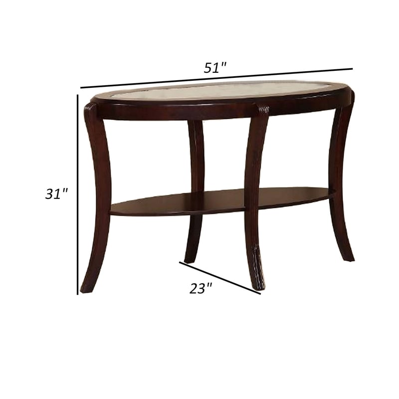 Pemberly Row 51 Inch Console Table with Oval Glass Top and Lower Shelf in Brown