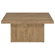 Pemberly Row 36 Inch Square Coffee Table with Block Base in Mango Brown
