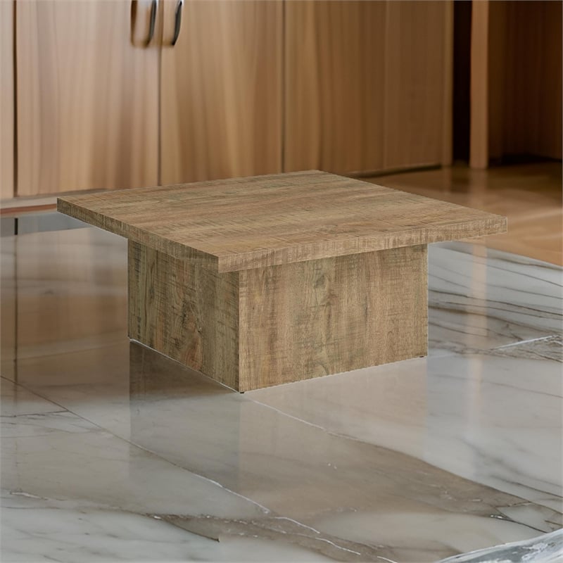 Pemberly Row 36 Inch Square Coffee Table with Block Base in Mango Brown