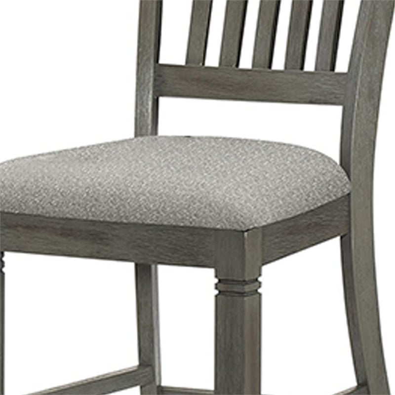 Pemberly Row Set of 2 Counter Height Chairs with Slat Back & Fabric Seat in Gray