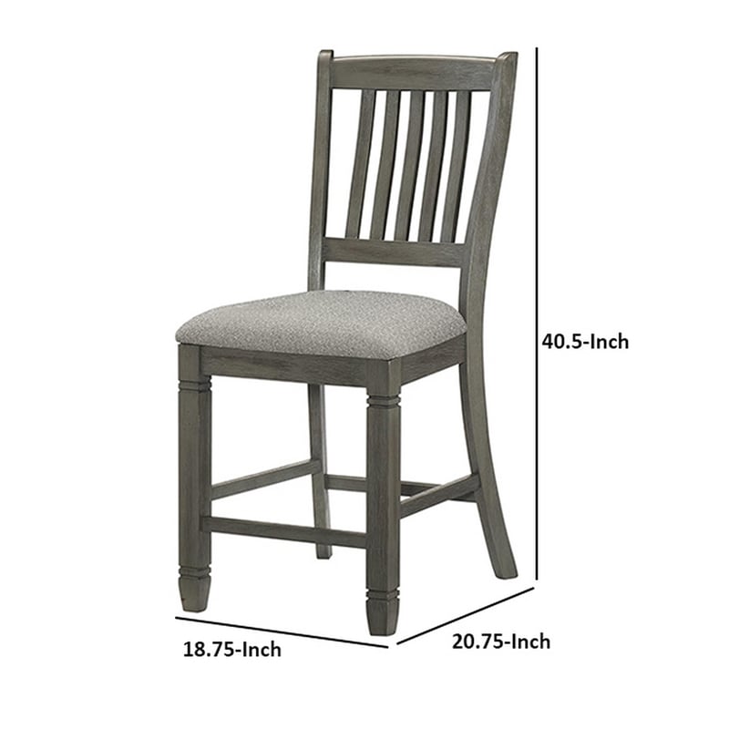 Pemberly Row Set of 2 Counter Height Chairs with Slat Back & Fabric Seat in Gray