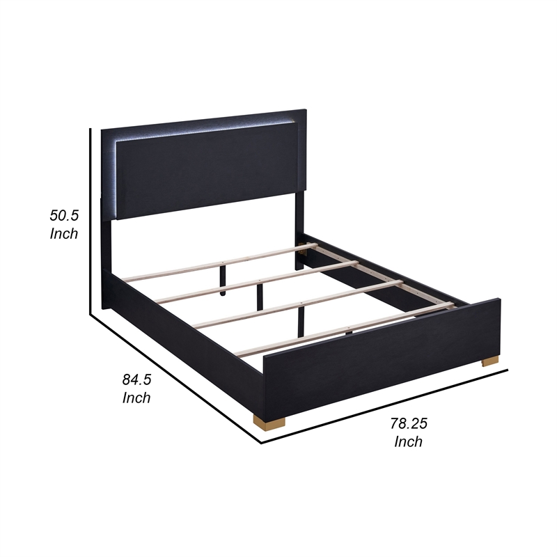 Pemberly Row King Platform Bed with Panel LED Headboard in Black Melamine