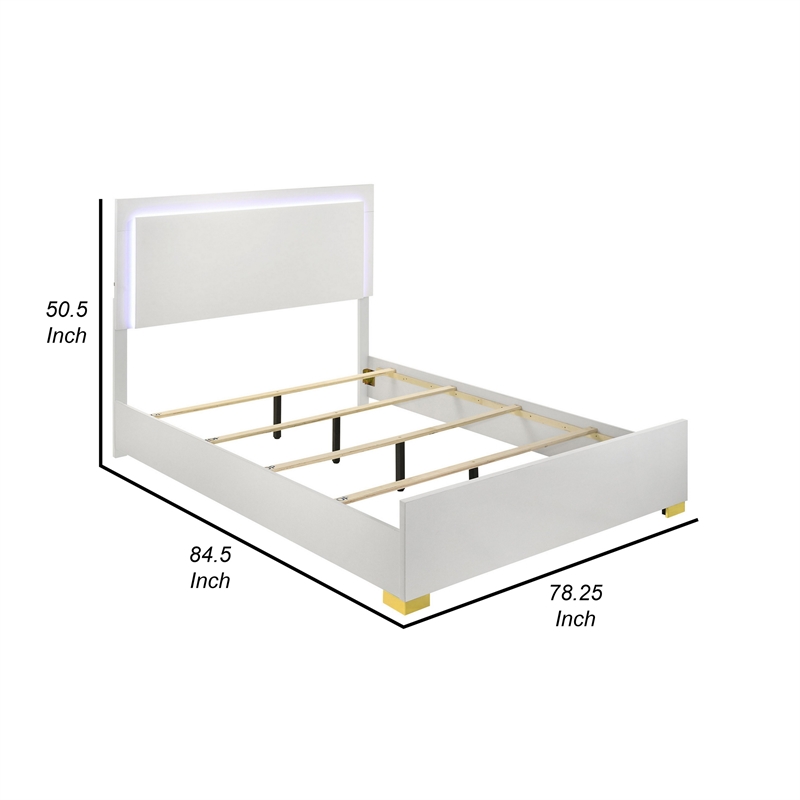 Pemberly Row King Platform Bed with Panel LED Headboard in White Melamine