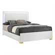 Pemberly Row Queen Platform Bed with Panel LED Headboard in White Melamine