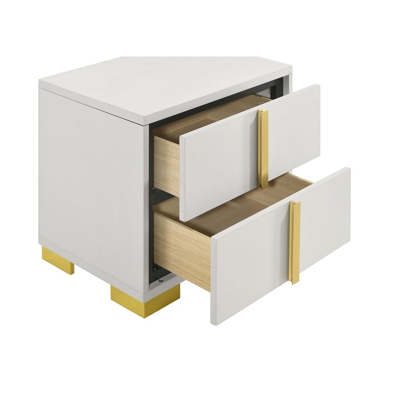 Pemberly Row 22 Inch Nightstand with 2 Drawers and Gold Handles in White