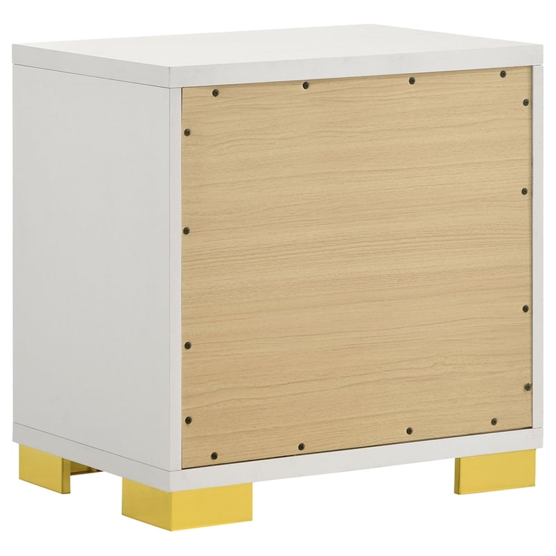 Pemberly Row 22 Inch Nightstand with 2 Drawers and Gold Handles in White
