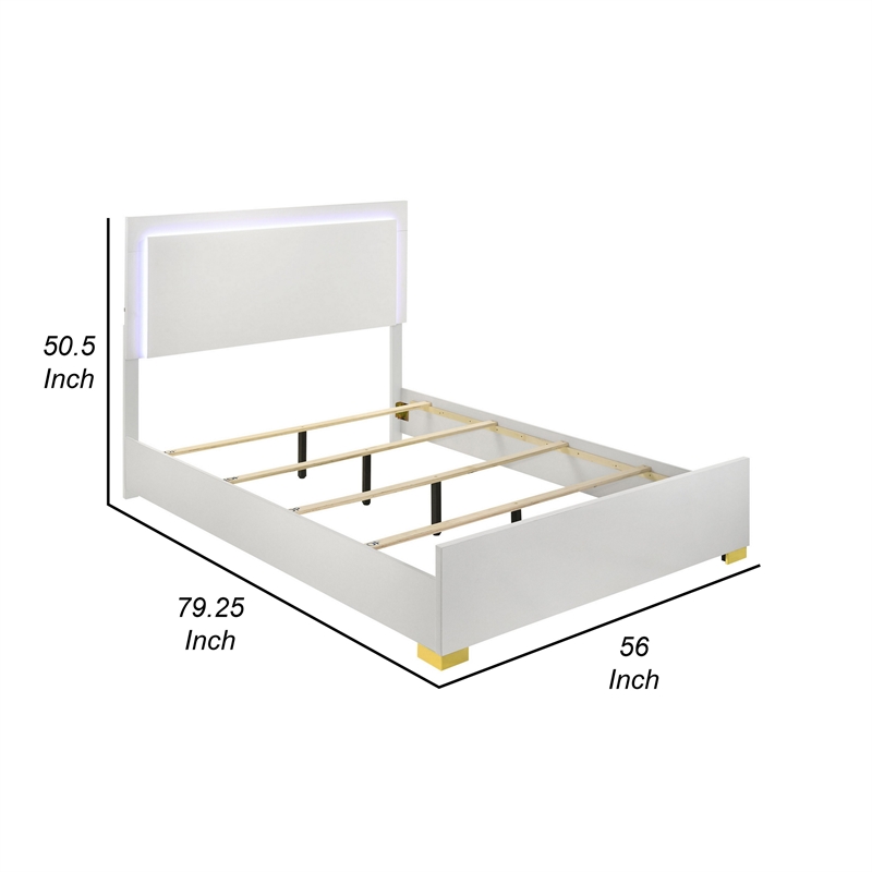 Pemberly Row Full Bed with LED Framed Headboard and Gold Legs in White