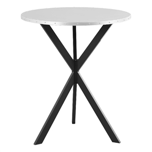 Pemberly Row 36&quot Round Metal Bar Table w/ Hammered Nails & Tripod Base in Silver