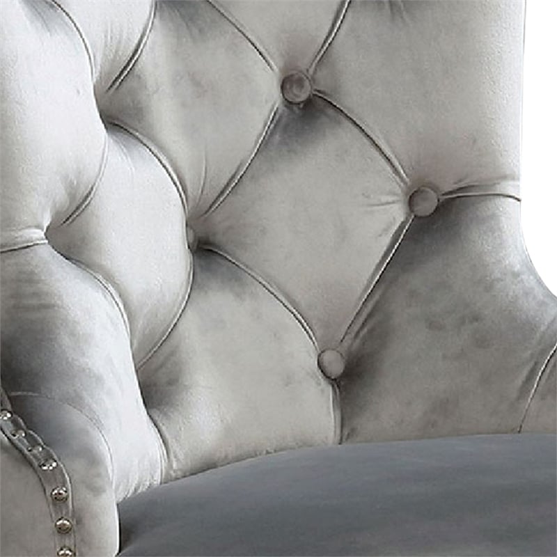 Pemberly Row Set of 2 Tufted Wingback Dining Chairs with Nailhead Trim in Gray