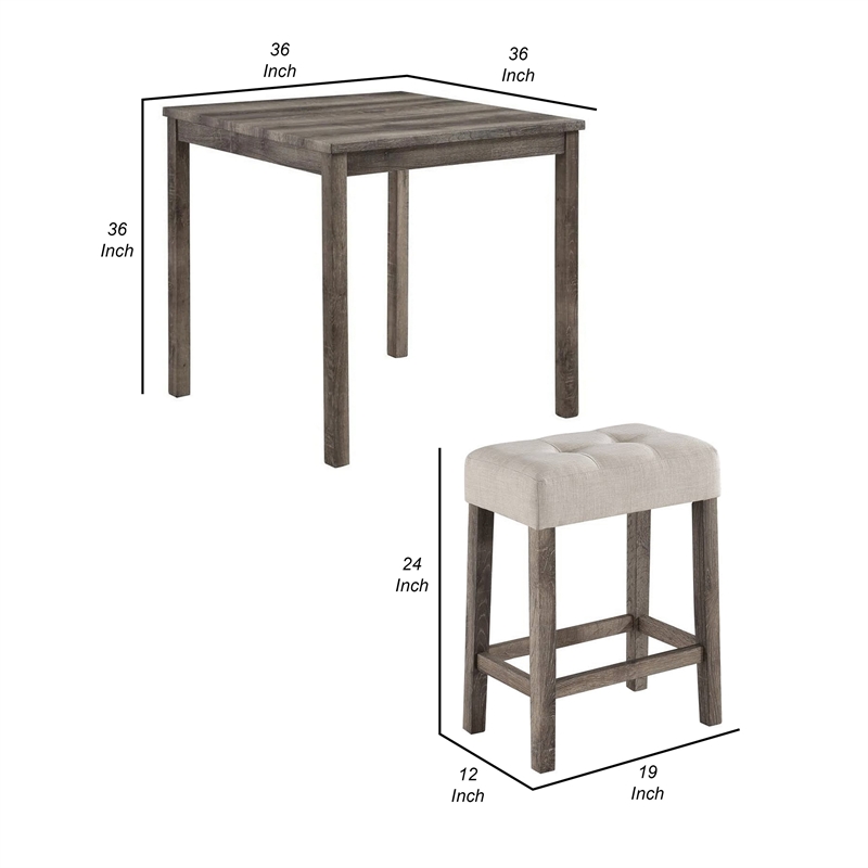 Pemberly Row 5Pc Counter Height Table Set w/ Saddle Seat Stools in Beige & Gray