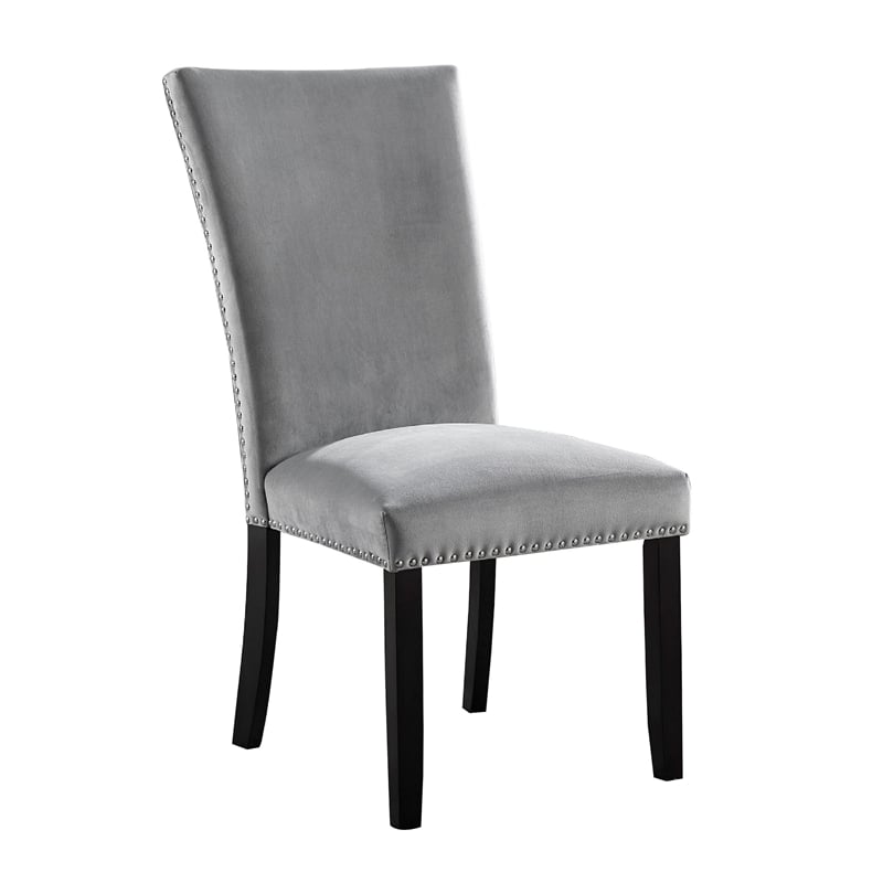 Pemberly Row 2Pc Dining Side Chairs with Padded Gray Flannelette & Nailhead Trim