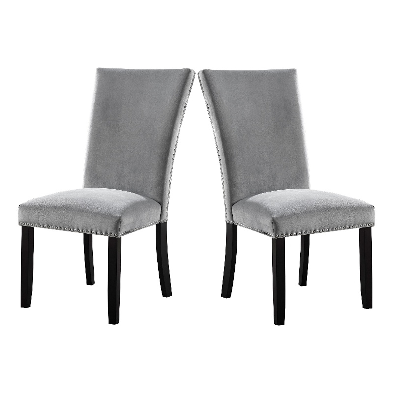 Pemberly Row 2Pc Dining Side Chairs with Padded Gray Flannelette & Nailhead Trim