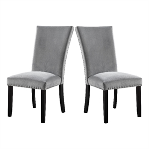 Pemberly Row 2Pc Dining Side Chairs with Padded Gray Flannelette & Nailhead Trim
