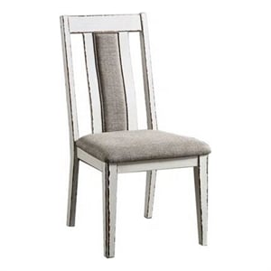 Pemberly Row Set of 2 Dining Side Chairs with Gray Cushion in Rustic White Wood