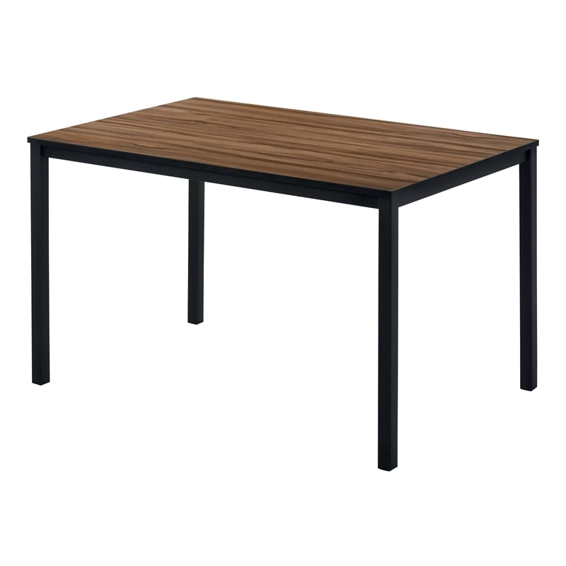 Pemberly Row 3 Pc Dining Table Set with 2 Benches in Walnut Brown & Black Metal