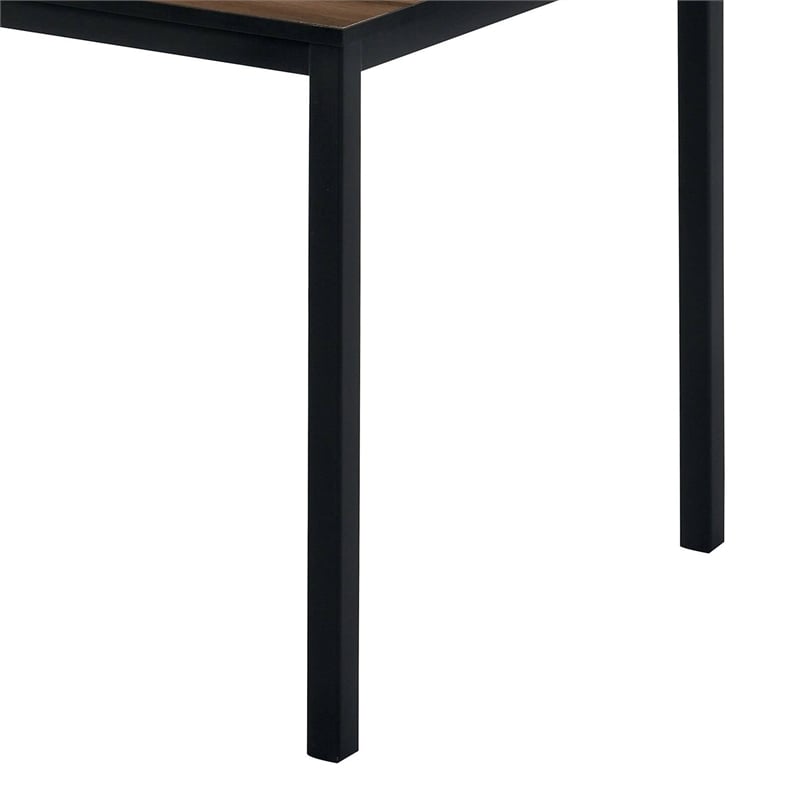 Pemberly Row 3 Pc Dining Table Set with 2 Benches in Walnut Brown & Black Metal