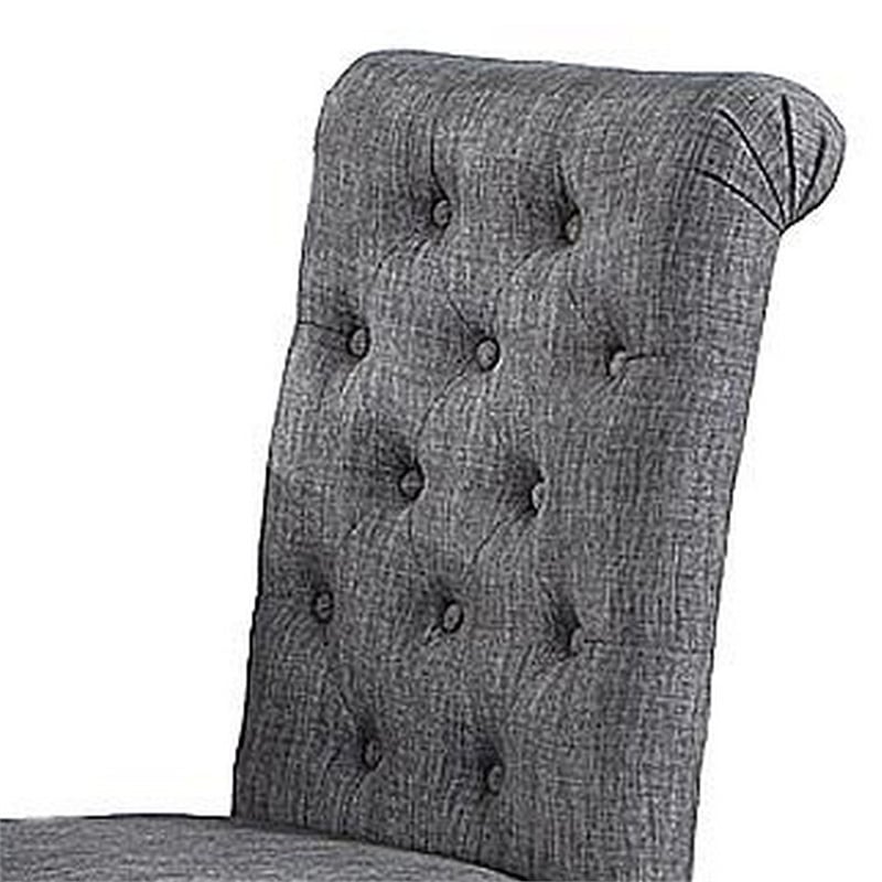 Pemberly Row Set of 2 Button Tufted Dining Chairs w/ Rolled Top in Charcoal Gray