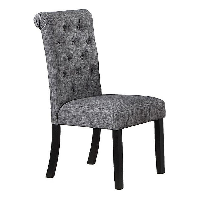 Pemberly Row Set of 2 Button Tufted Dining Chairs w/ Rolled Top in Charcoal Gray