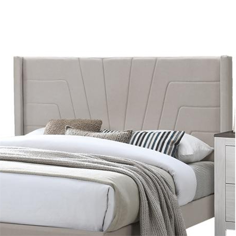 Pemberly Row Queen Bed with Geometric Tufted Wingback Headboard in Brown Burlap