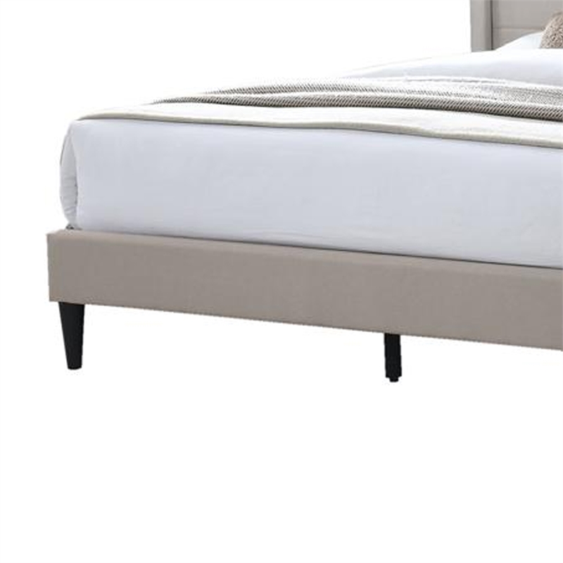 Pemberly Row Queen Bed with Geometric Tufted Wingback Headboard in Brown Burlap
