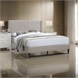 Pemberly Row Queen Bed with Geometric Tufted Wingback Headboard in Brown Burlap