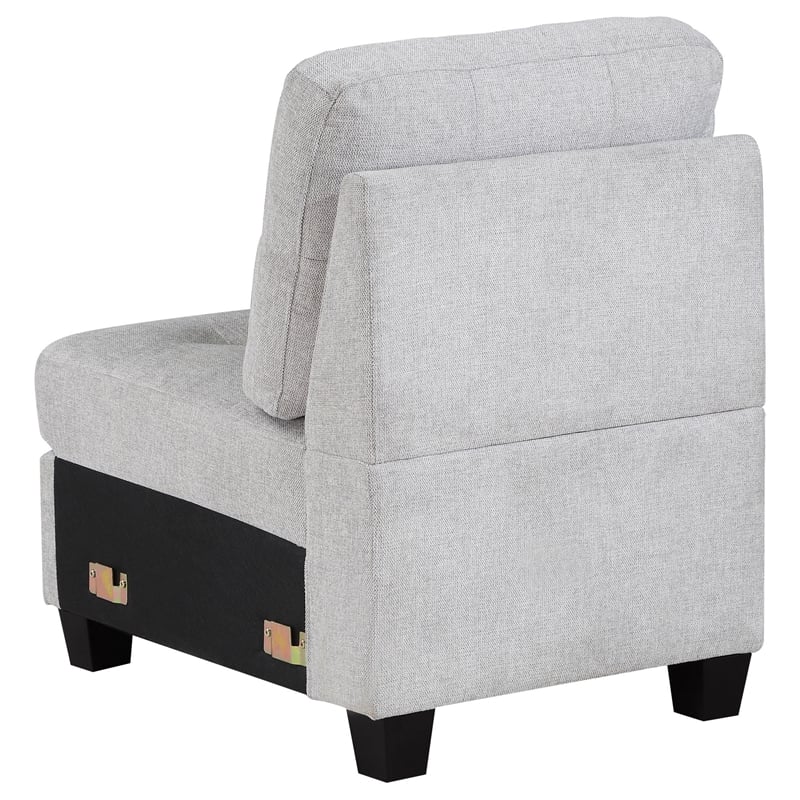 Pemberly Row Armless Modular Sofa Chair with Plush Cushions in Light Gray Fabric