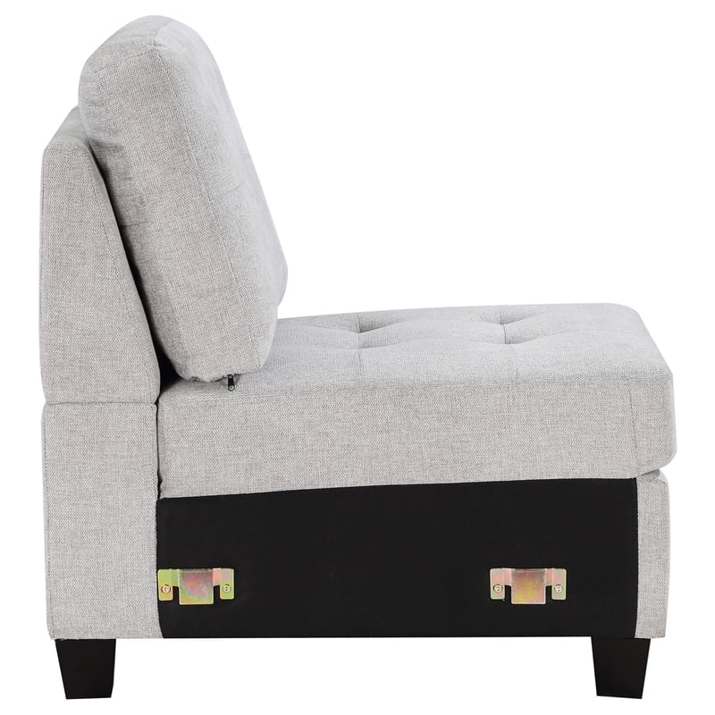 Pemberly Row Armless Modular Sofa Chair with Plush Cushions in Light Gray Fabric