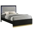 Pemberly Row Queen Bed with LED Panel Tall Headboard & Gold Base in Black & Gray