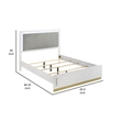 Pemberly Row Queen Bed with LED Panel Tall Headboard & Gold Base in White & Gray