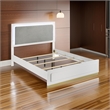 Pemberly Row Queen Bed with LED Panel Tall Headboard & Gold Base in White & Gray