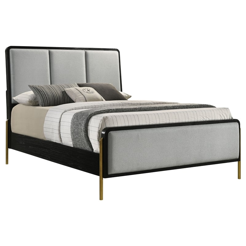 Pemberly Row Queen Bed with 3 Block Panel Headboard and Slim Legs in Gray