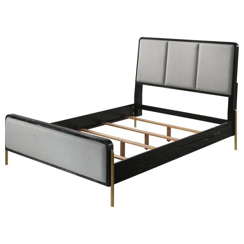 Pemberly Row Queen Bed with 3 Block Panel Headboard and Slim Legs in Gray