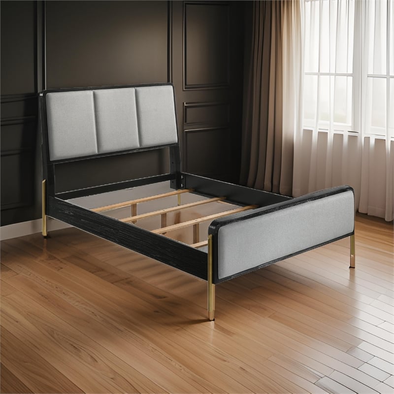 Pemberly Row Queen Bed with 3 Block Panel Headboard and Slim Legs in Gray