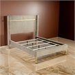 Pemberly Row Queen Platform Bed w/ Fluted Wingback Headboard & Gold Trim - Beige